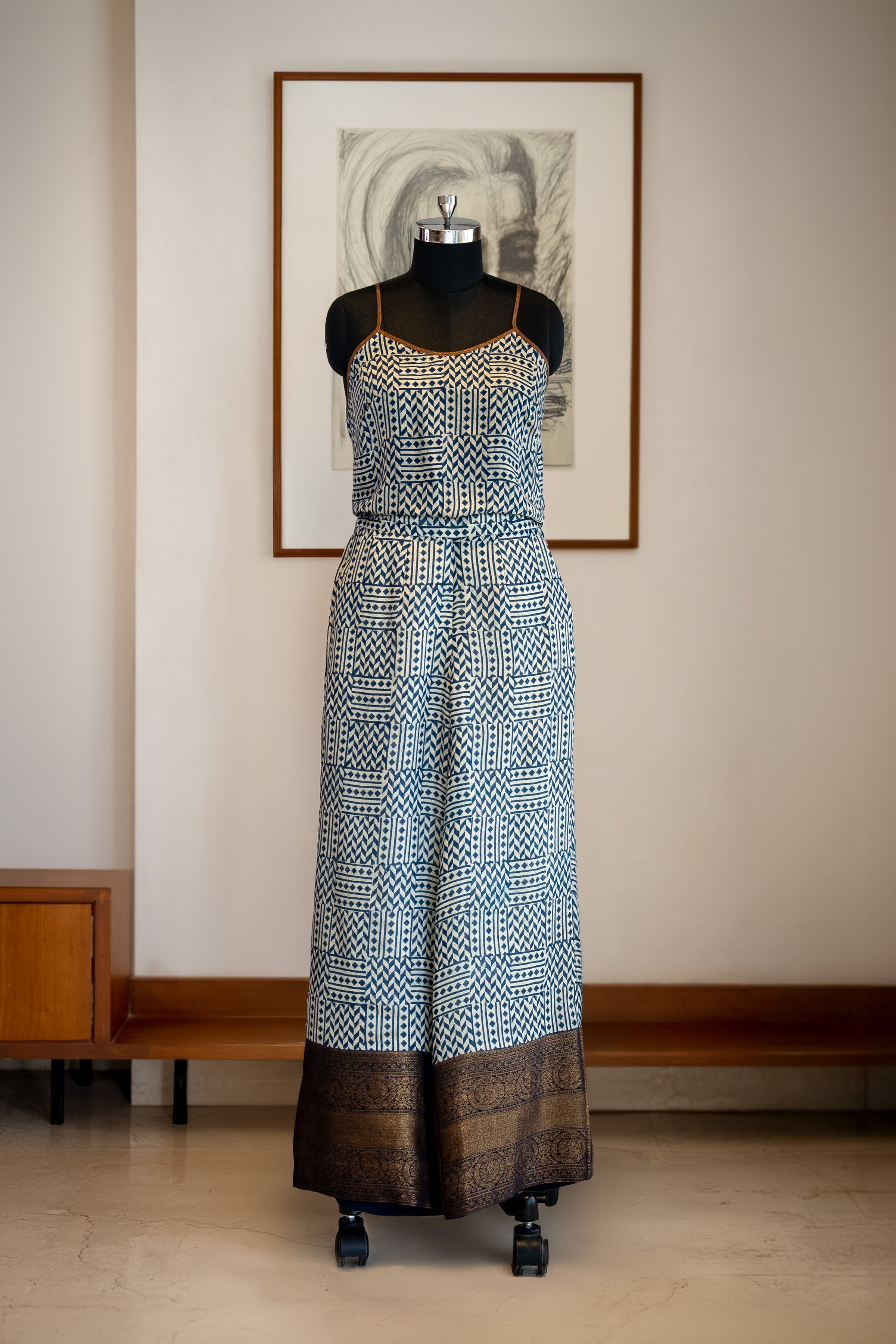 Khaabneel- Checked-print short spaghetti top