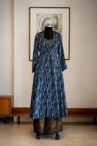 Khaabneel-Indigo Blue Trouser with Leaf-print