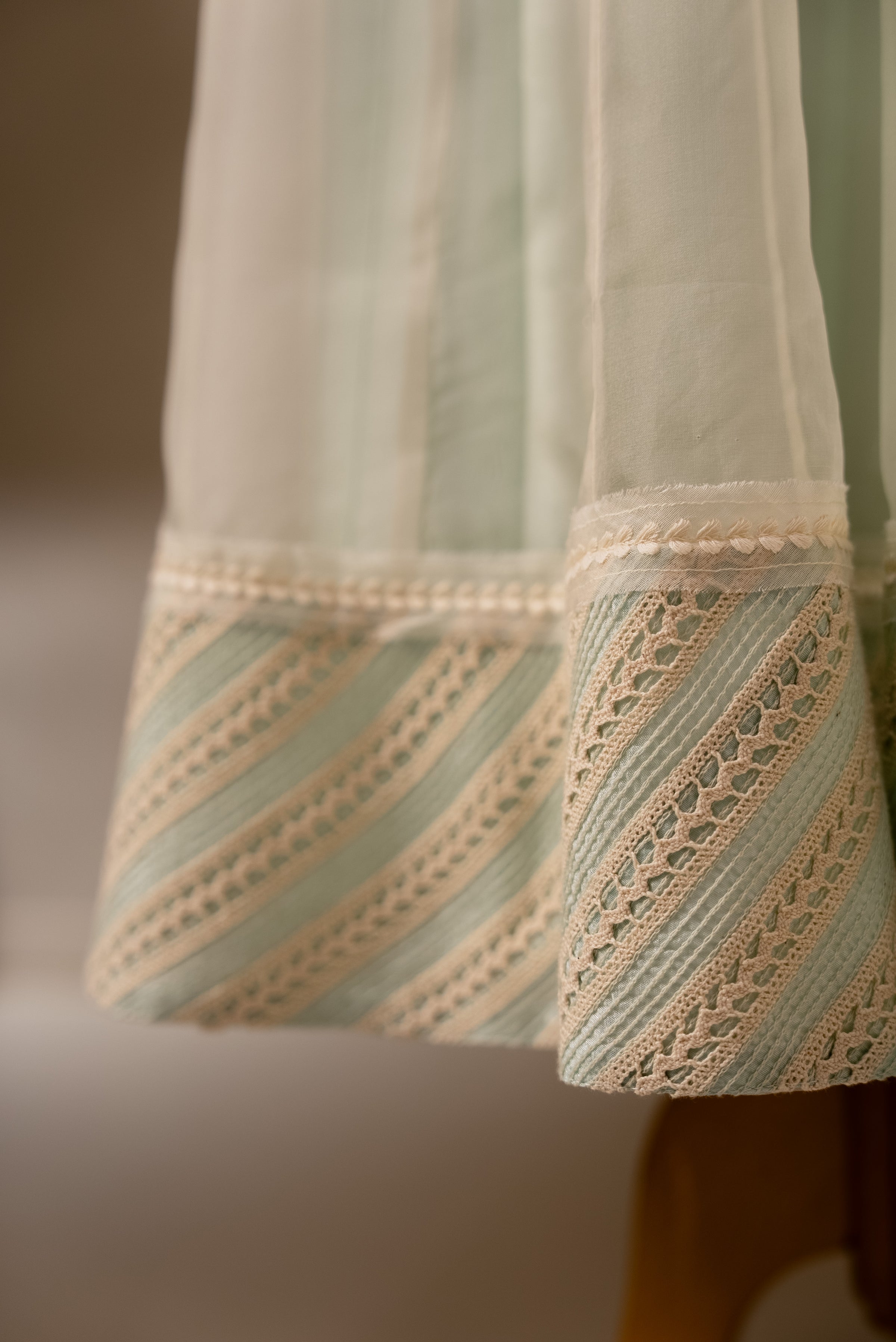 Blue-Off White Organza Anarkali