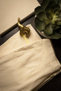 Beige Cotton Cropped Trousers