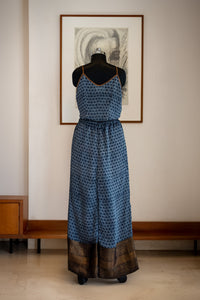 Khaabneel-Indigo Blue Trouser with Leaf-print