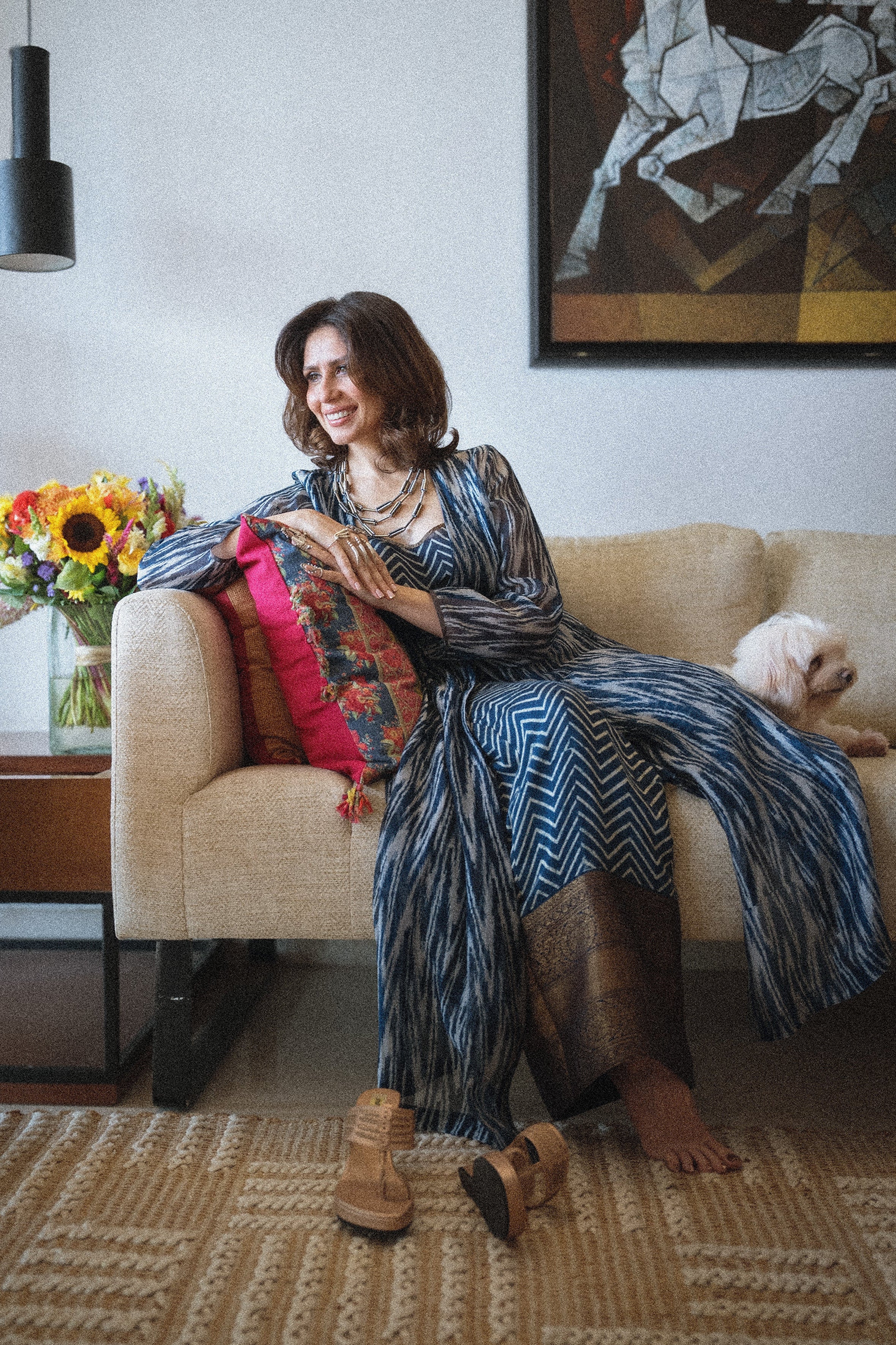 Khaabneel-Indigo Blue Kurta with Chevron print