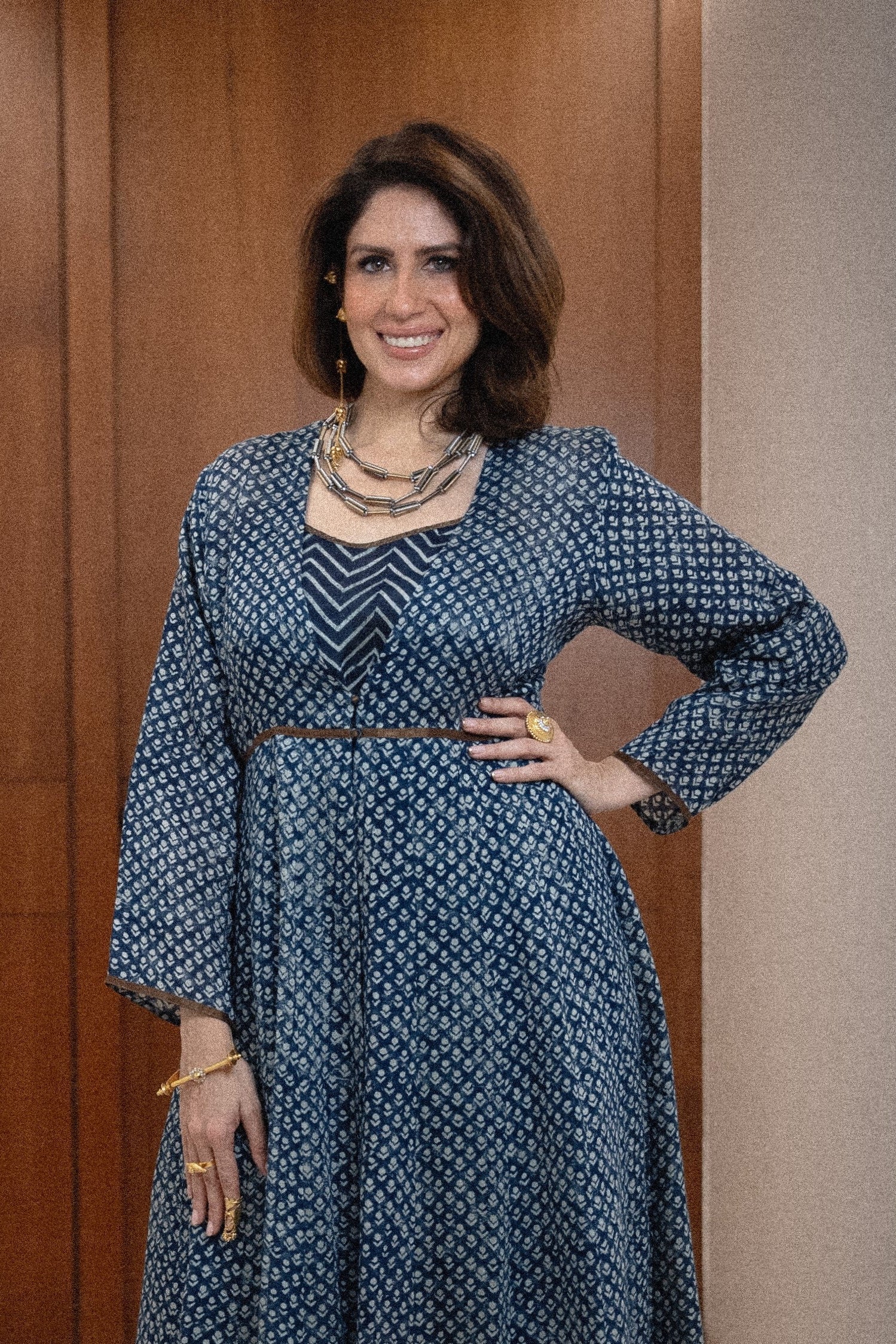 Khaabneel-A chevron-print short spaghetti top