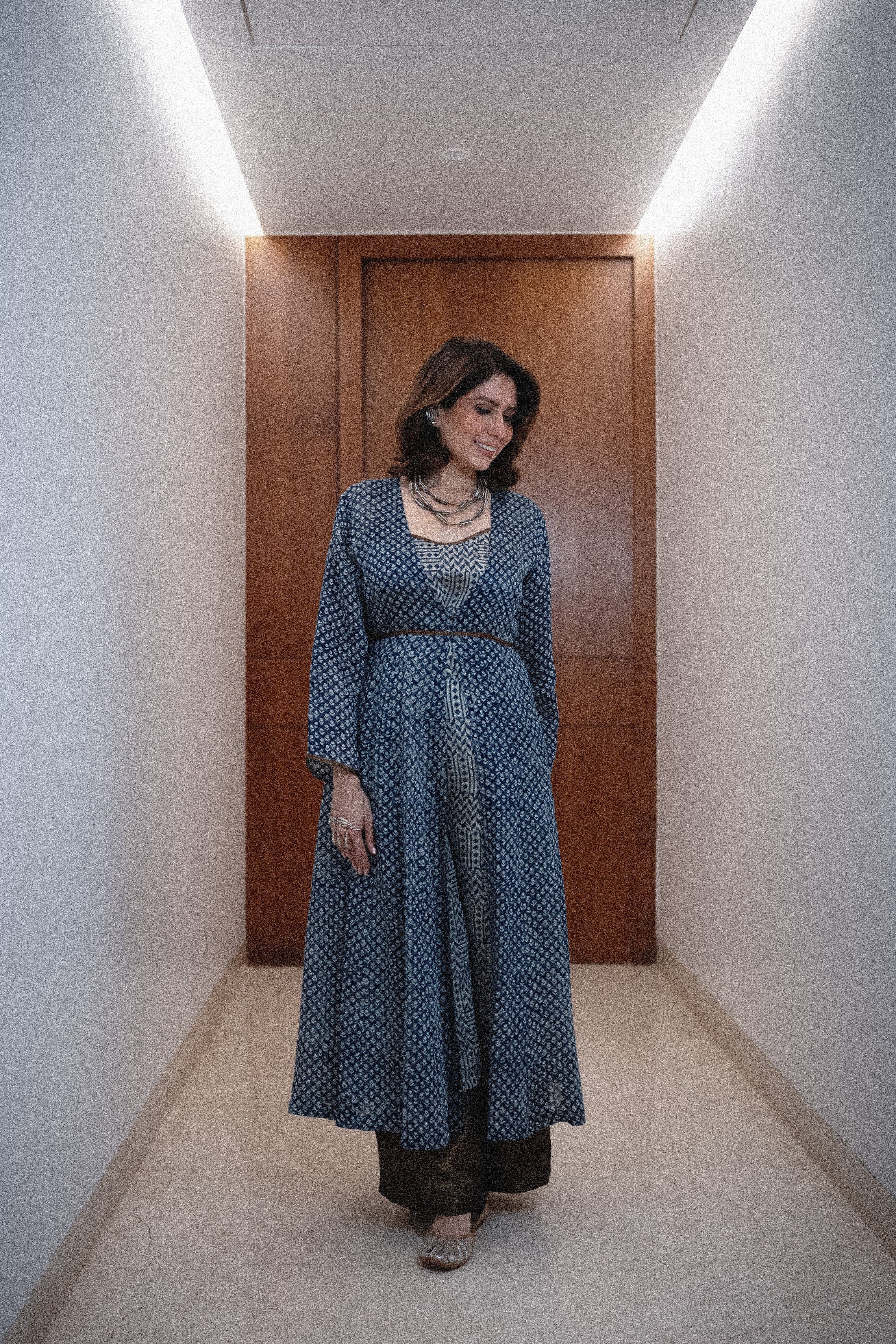 Khaabneel- Checked-print short spaghetti top