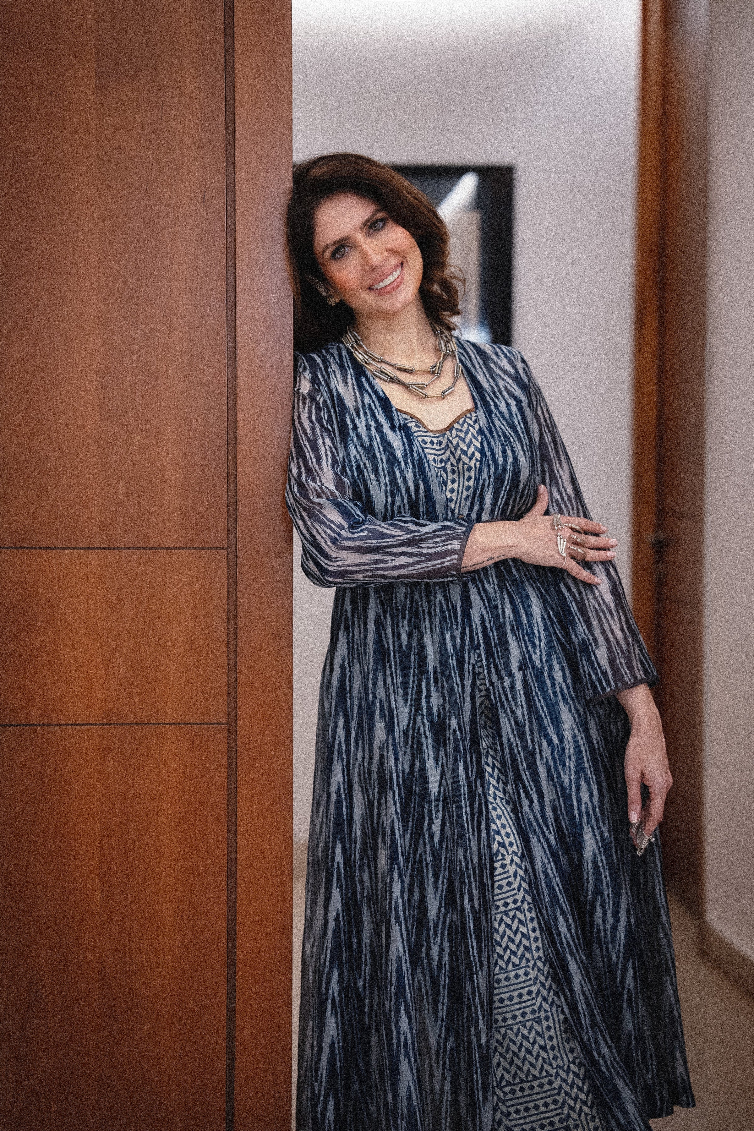 Khaabneel-Indigo Blue Kurta with Chevron print