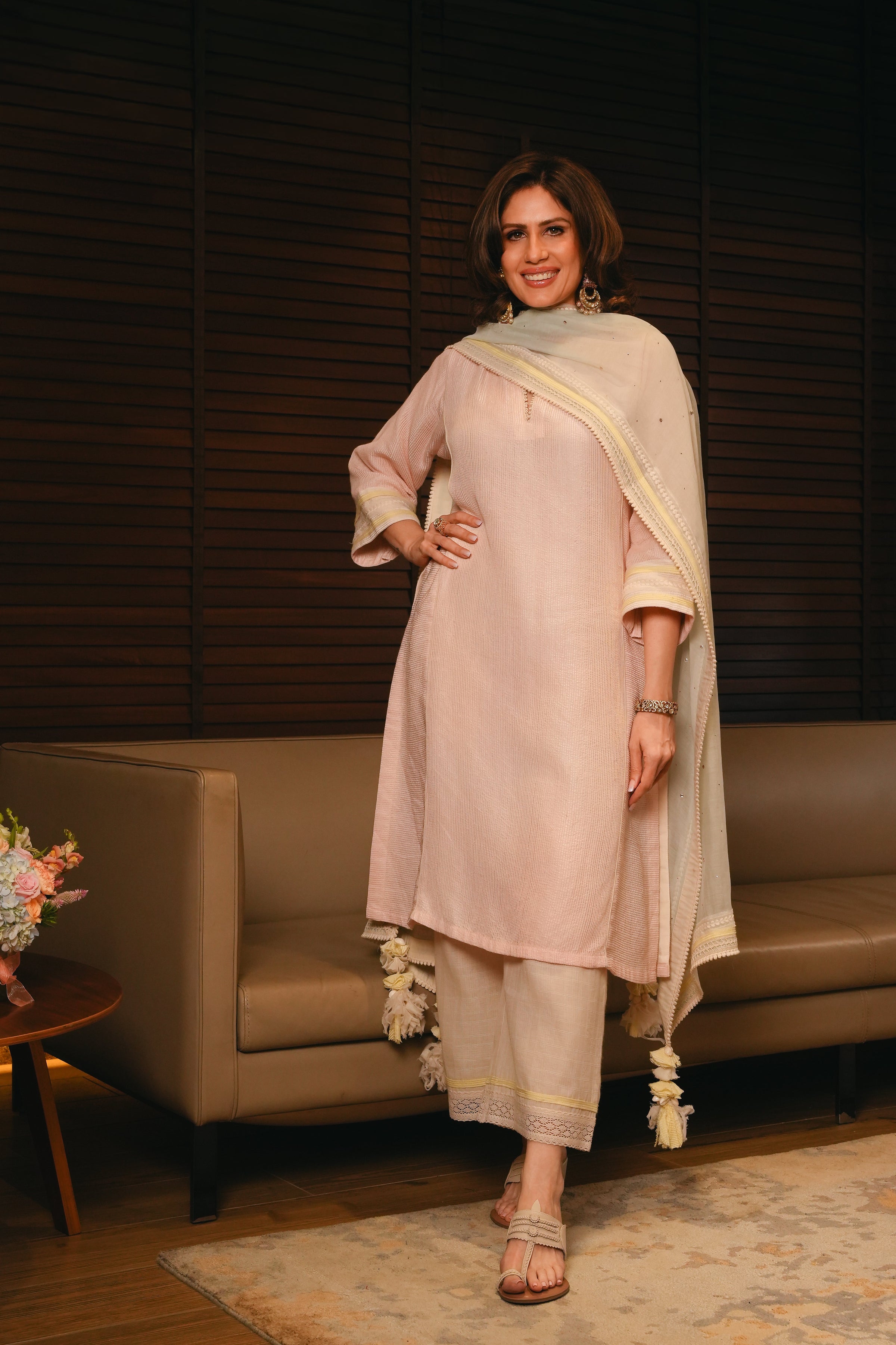 Beige Cotton Cropped Trousers