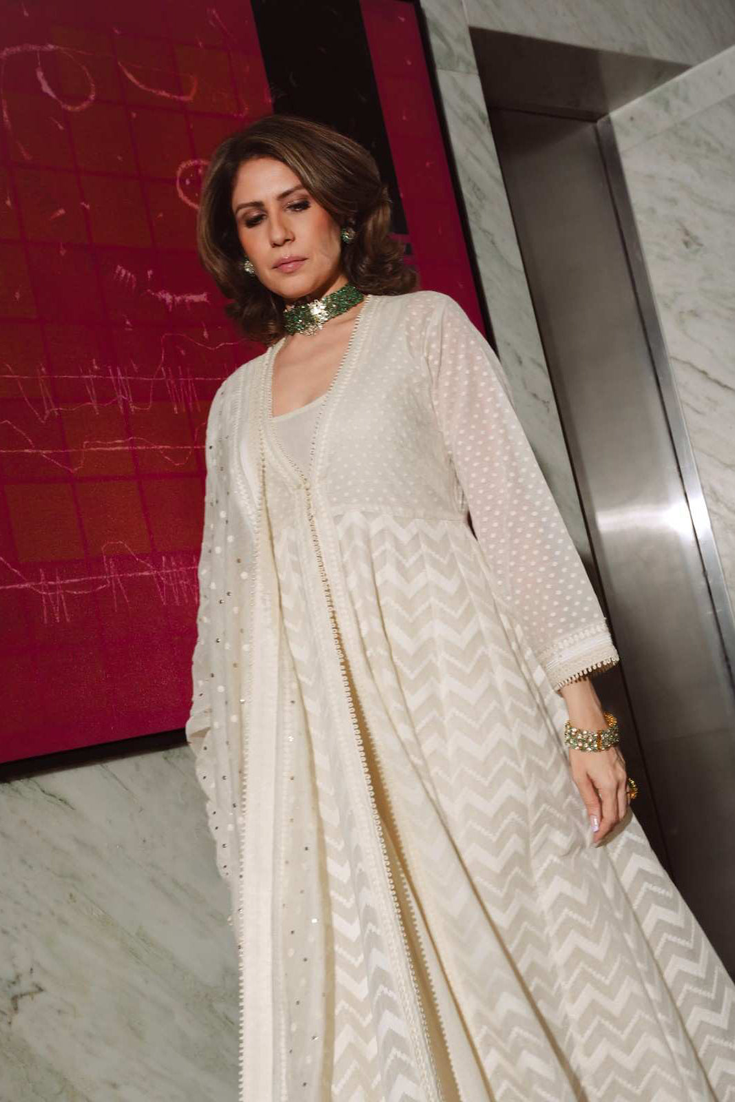 Off-White Chanderi Anarkali