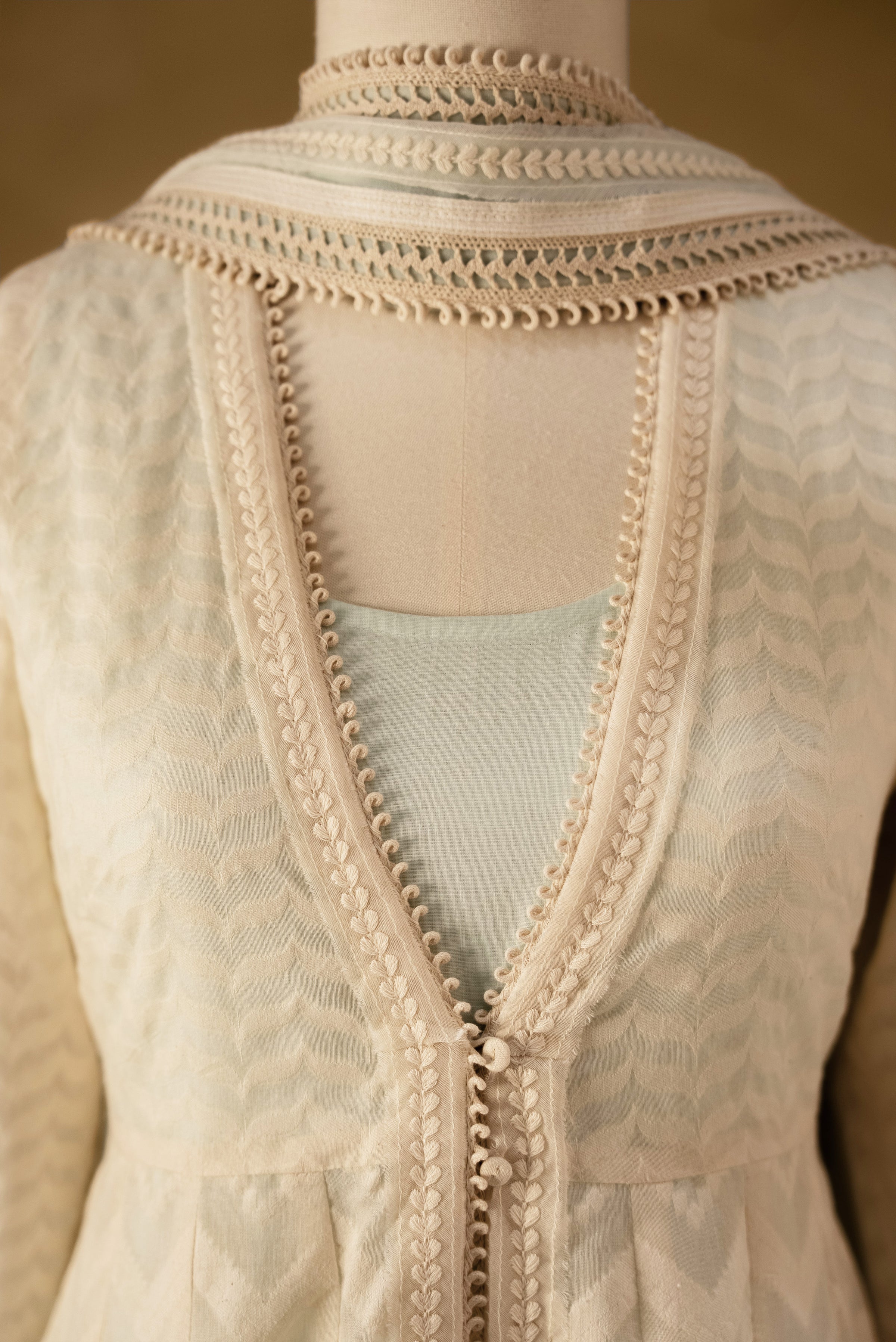 Off White-Blue Chanderi Anarkali