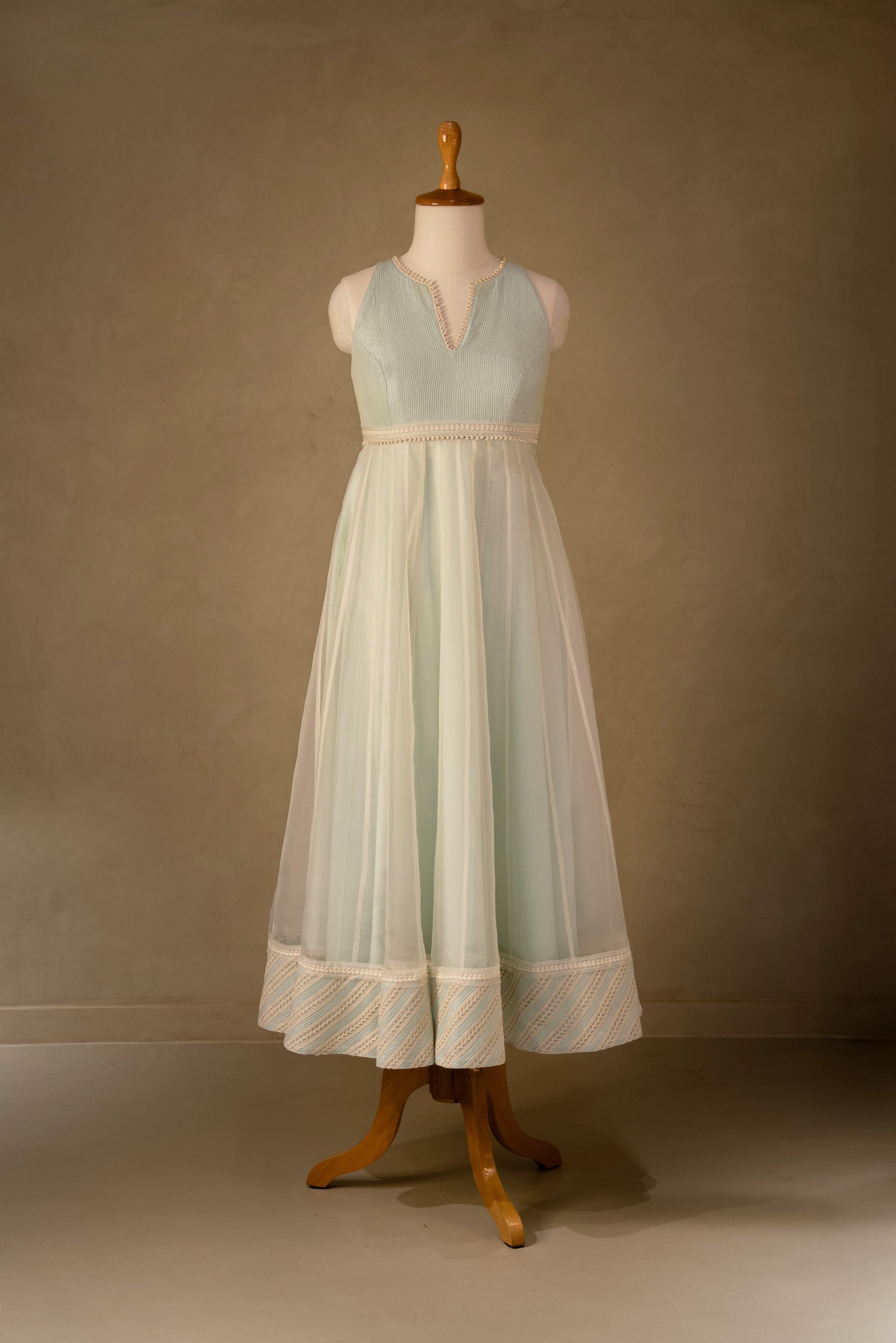 Blue-Off White Organza Anarkali