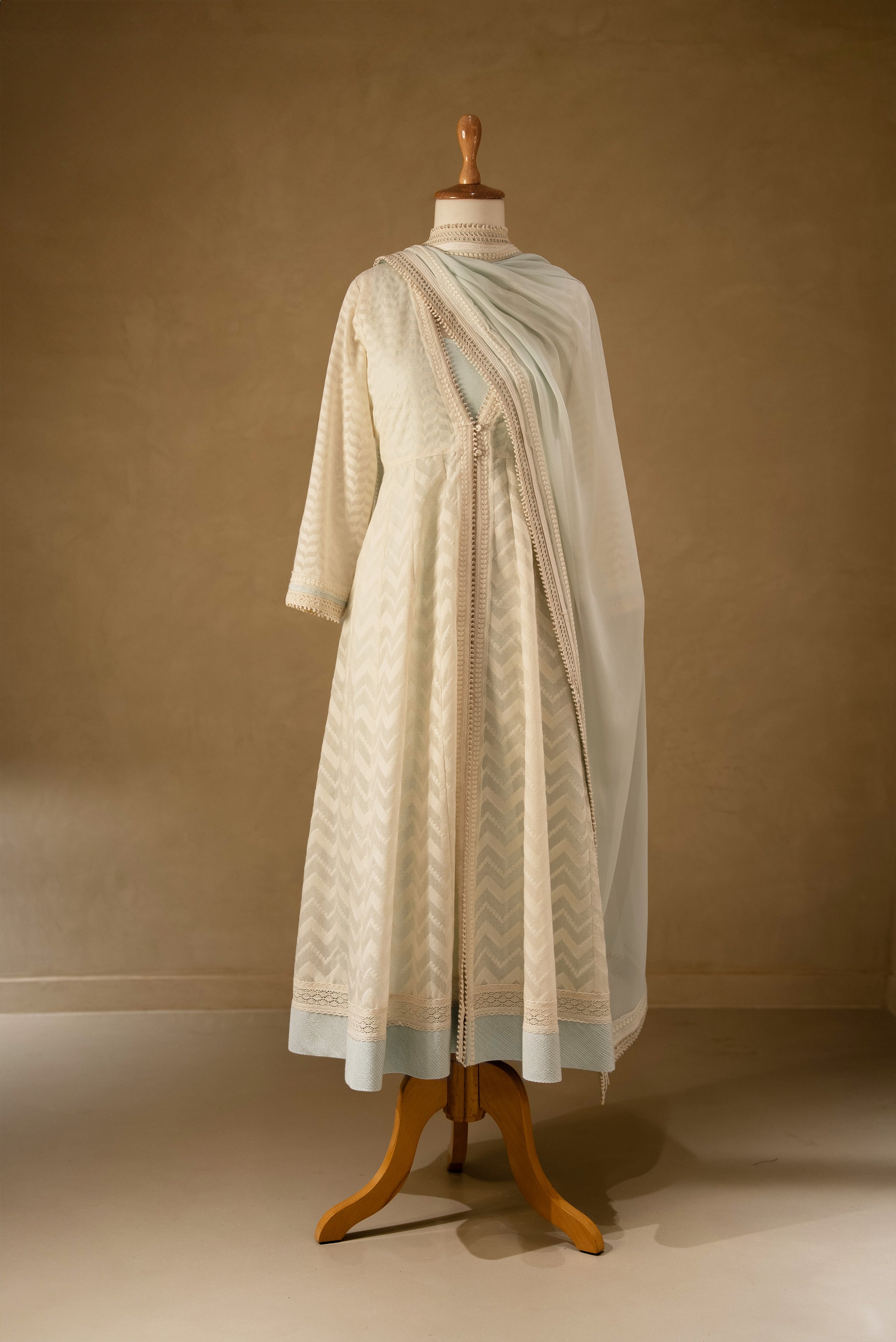 Off White-Blue Chanderi Anarkali