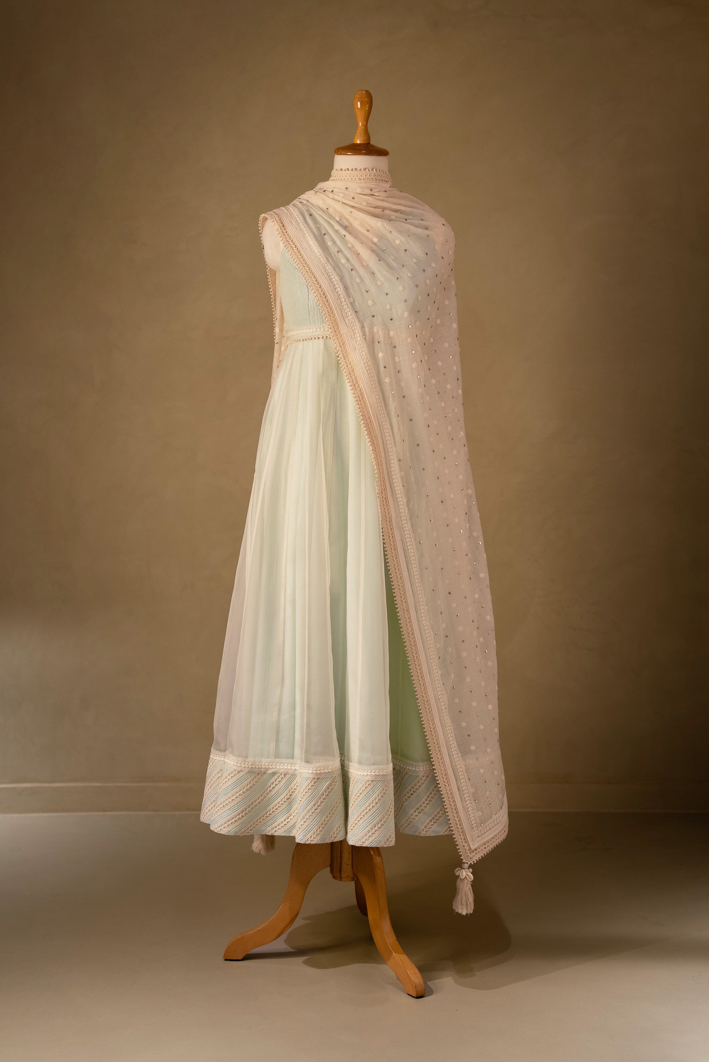 Blue-Off White Organza Anarkali