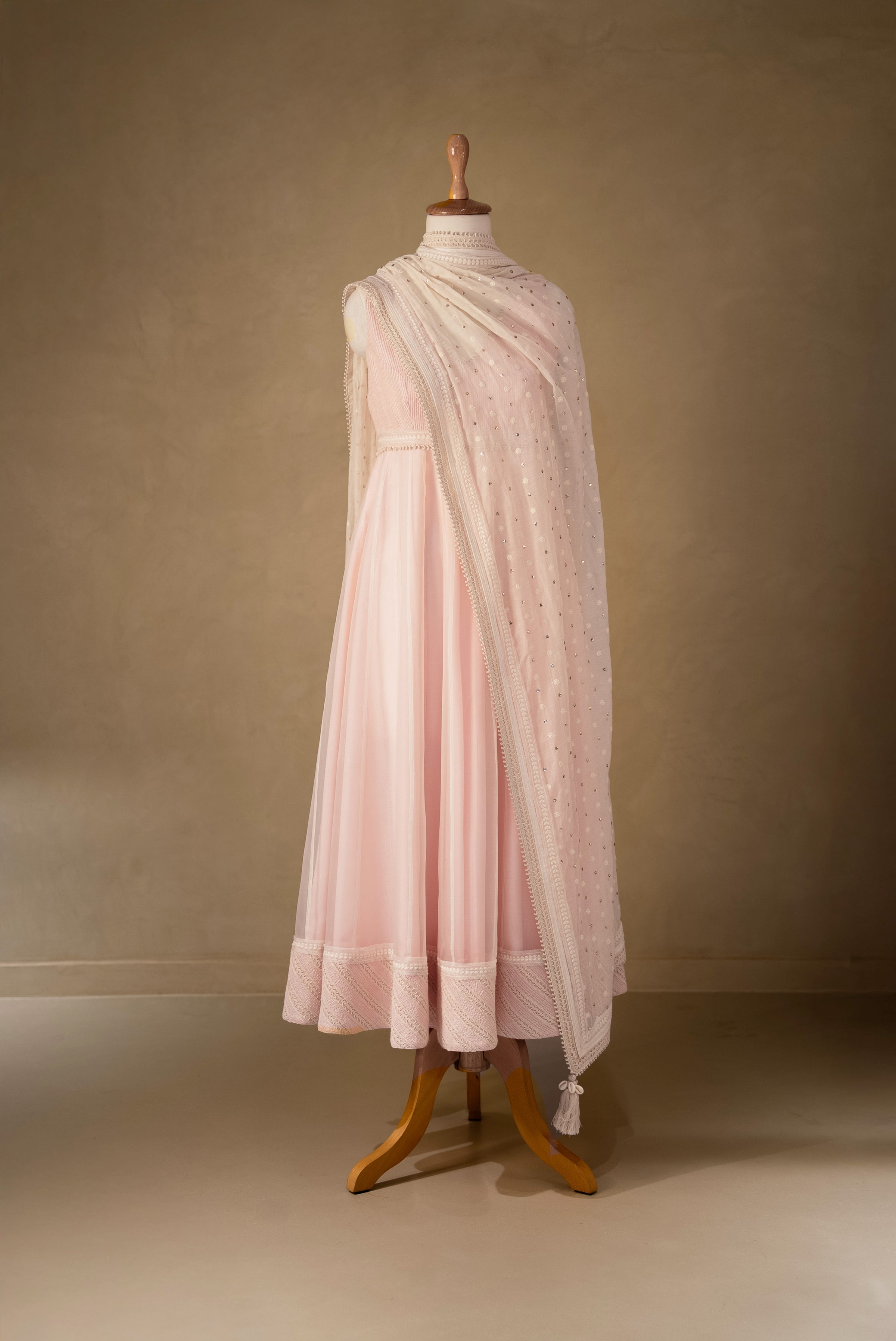 Pink-Off White Organza Anarkali