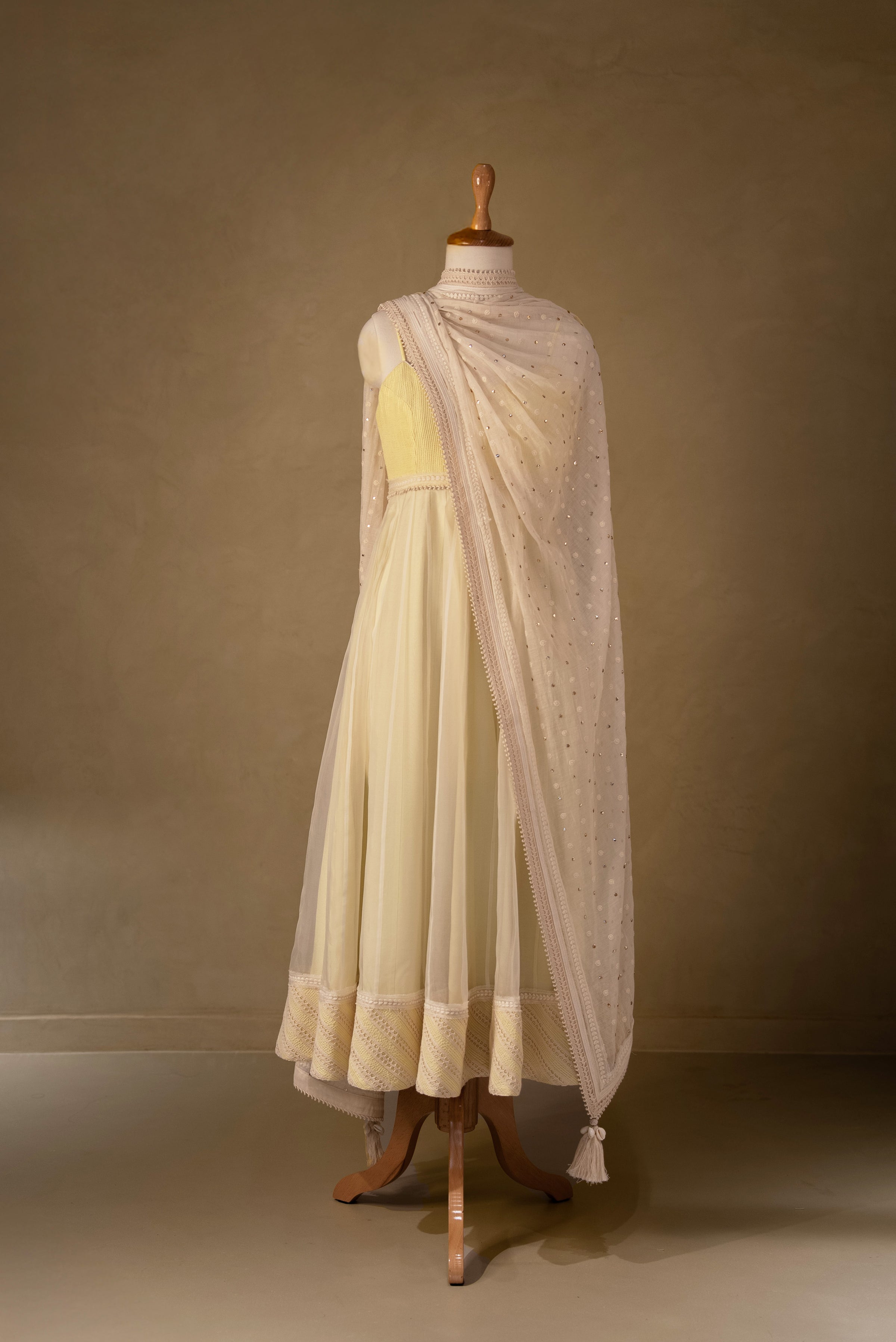 Yellow-Off White Organza Anarkali