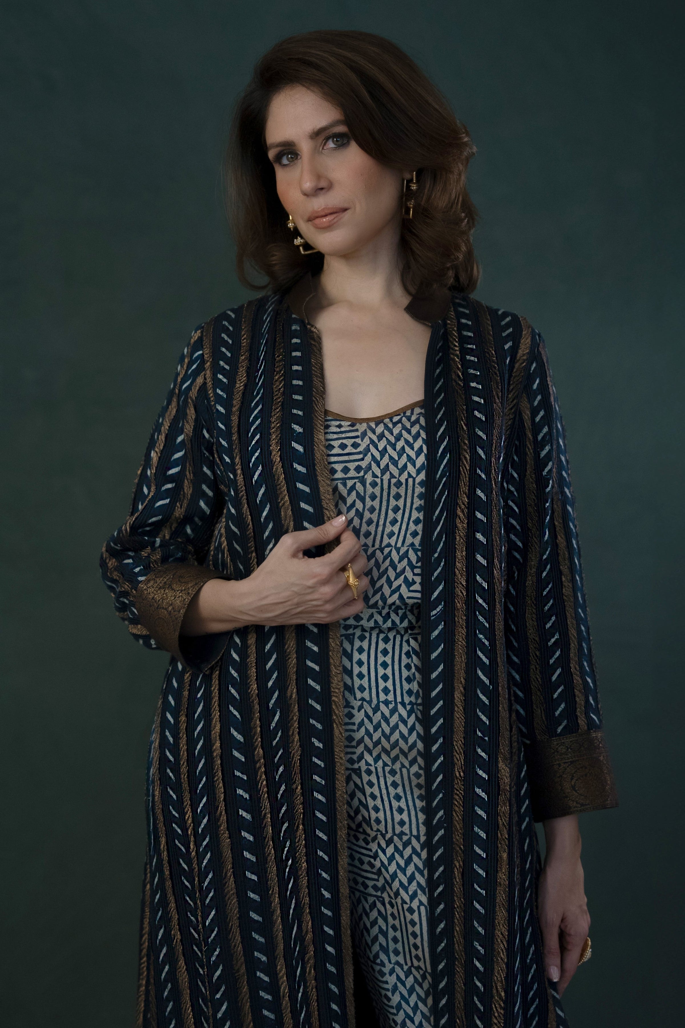 Khaabneel- Checked-print short spaghetti top