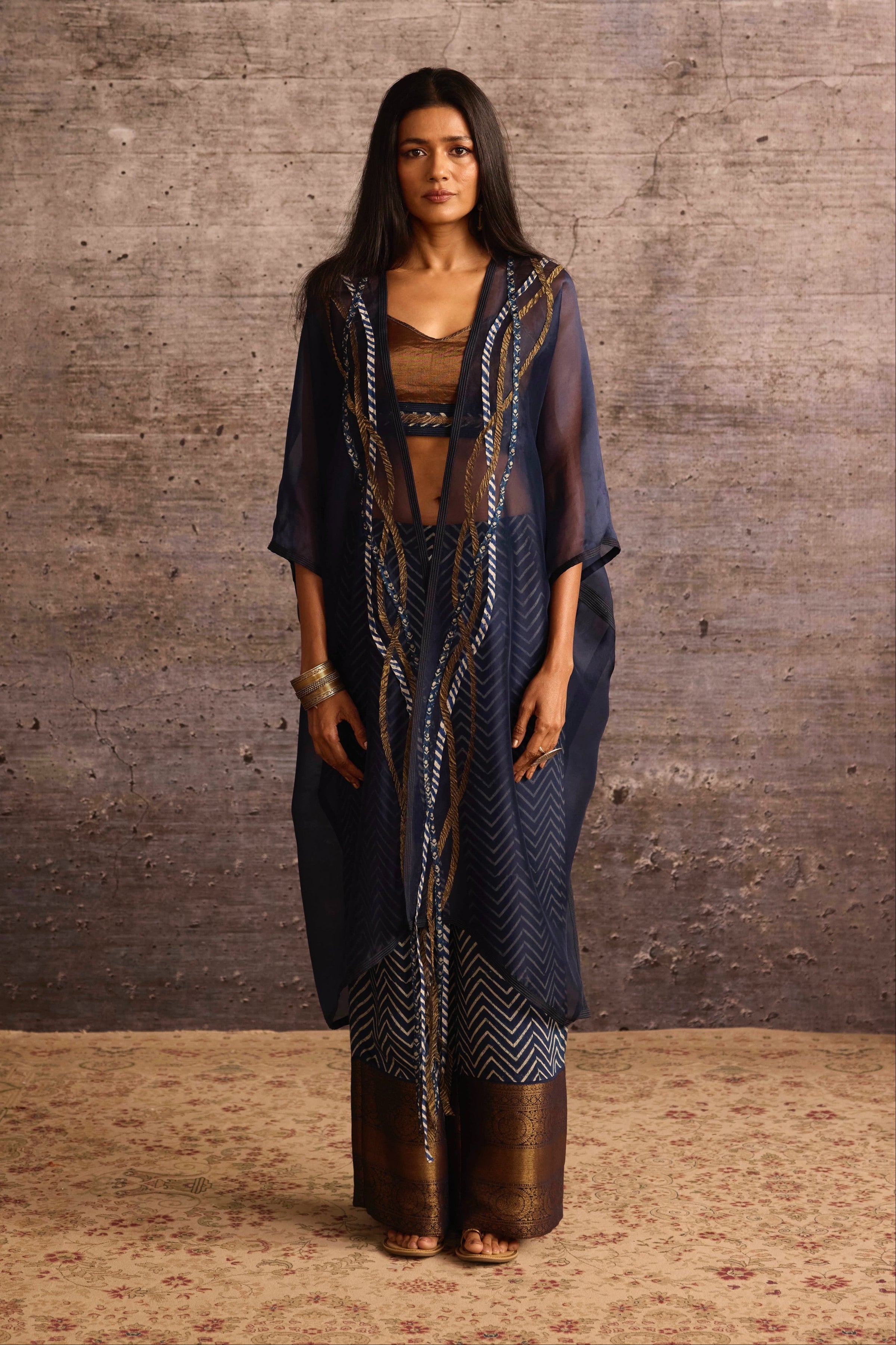 Indigo Organza Wave Overlayer