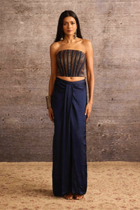 Indigo Copper Brocade Corset