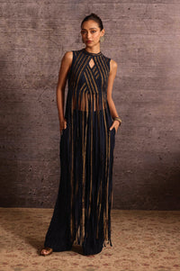 Indigo Copper Striped Fringe Top