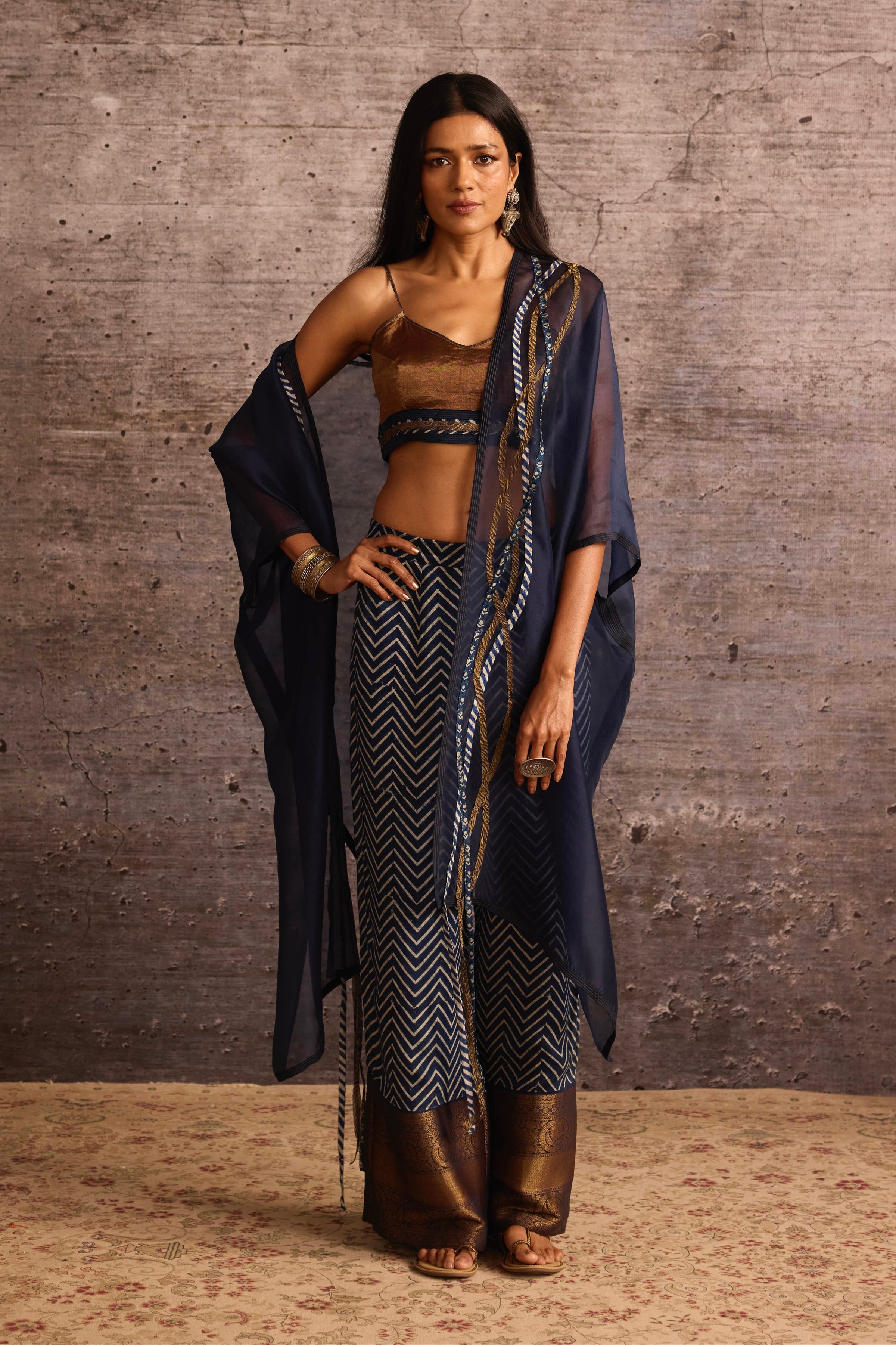 Chevron Zari Wide-Leg Trousers