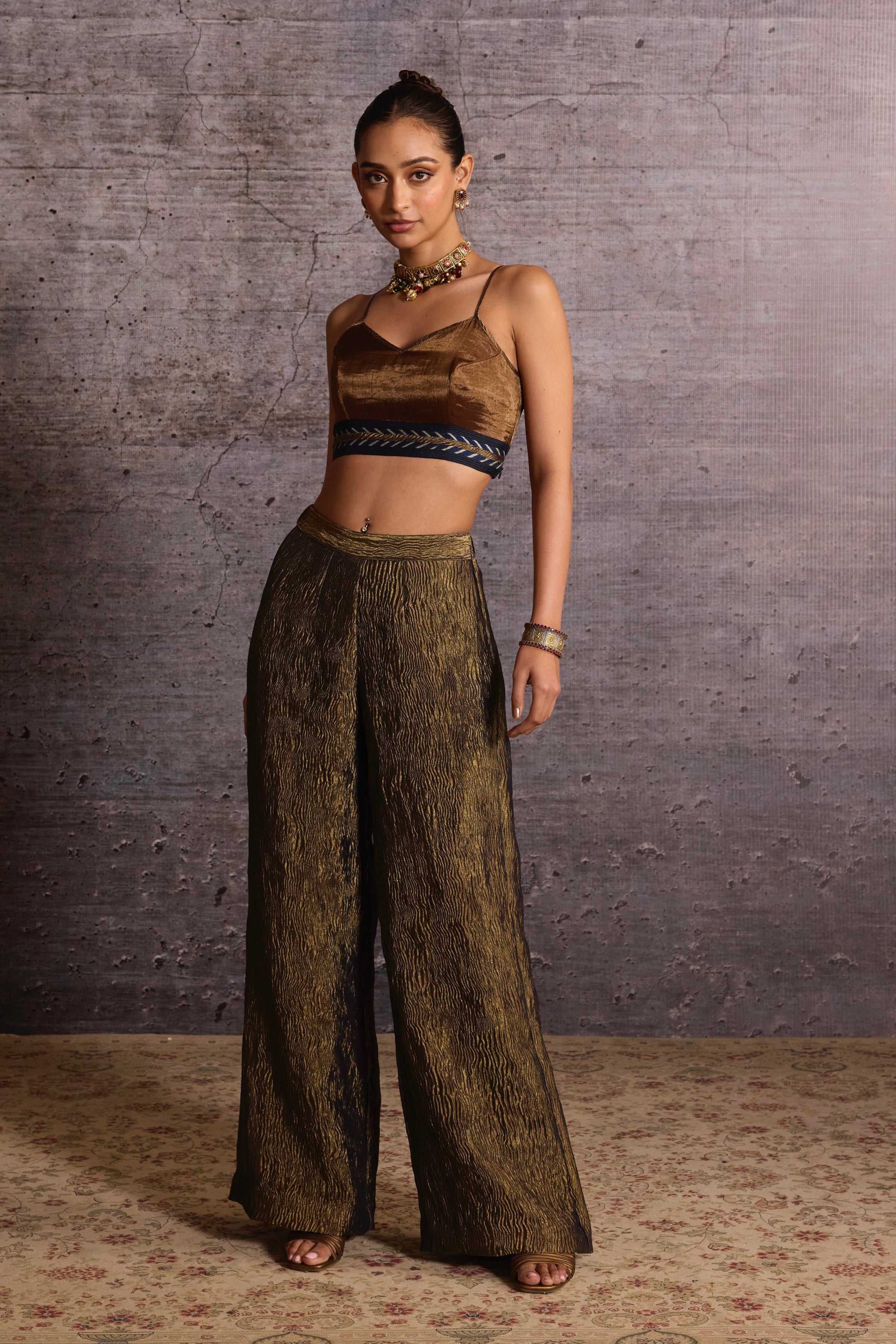 Copper Tissue Wide-Leg Trousers