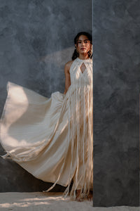 Metanoia - Style 19 - Halter Neck Anarkali With Cut Out At Neck And Fringe Detail