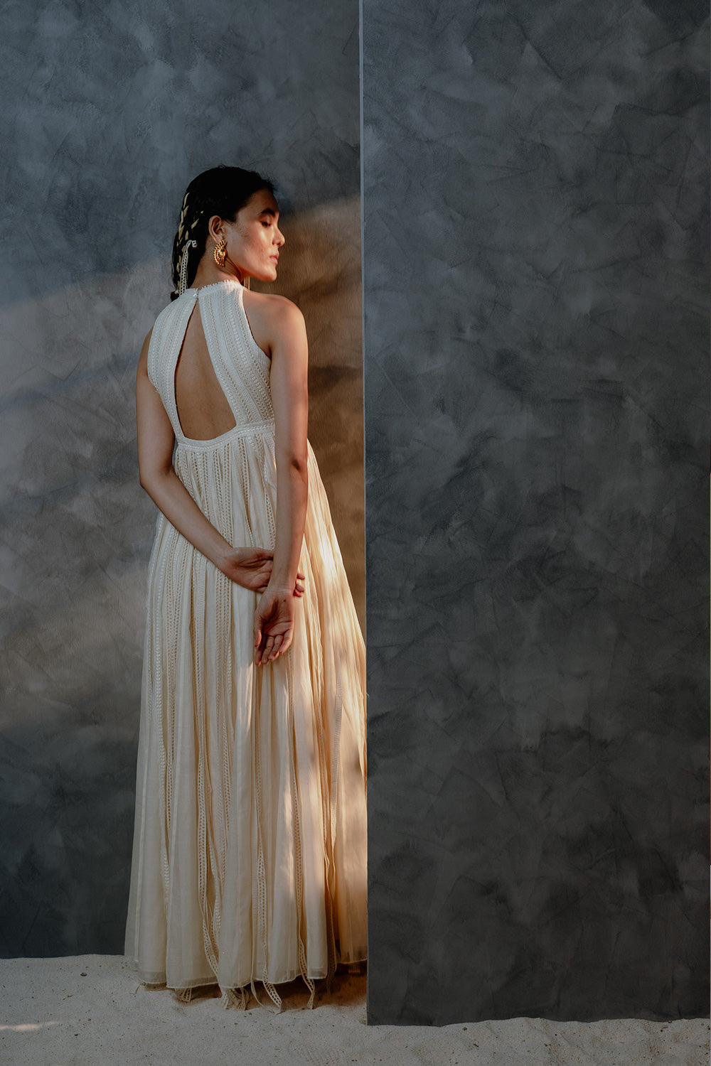 Metanoia - Style 19 - Halter Neck Anarkali With Cut Out At Neck And Fringe Detail