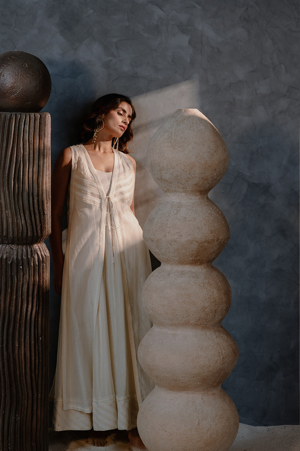 Metanoia - Style 22 - Long Sleeveless Organza Jacket With Front Tie Up