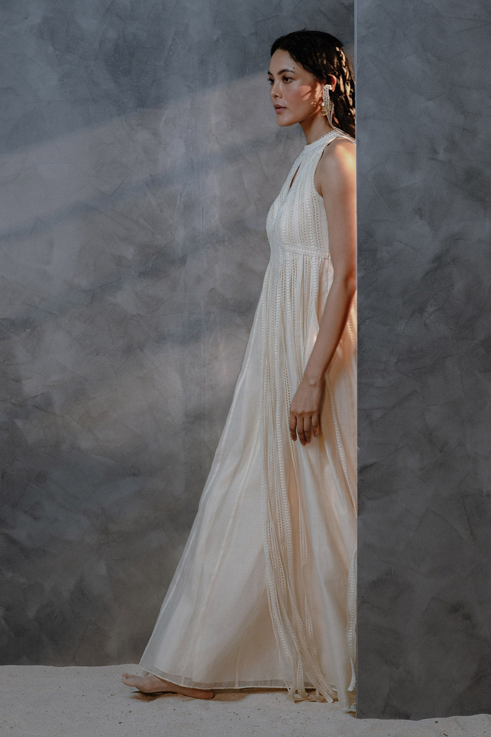 Metanoia - Style 19 - Halter Neck Anarkali With Cut Out At Neck And Fringe Detail