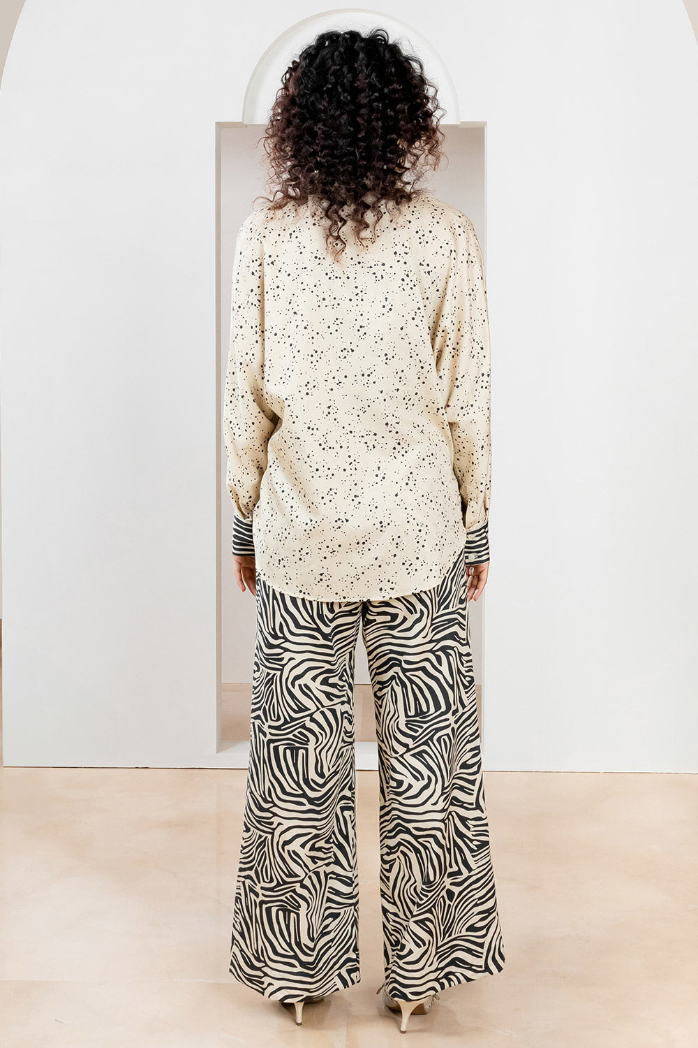 Metanoia Monochrome - Style 77- Spotted Print Shirt With Dolman Sleeves And Cuff Detail