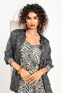 Metanoia Monochrome - Style 77- Spotted Print Shirt With Dolman Sleeves And Cuff Detail