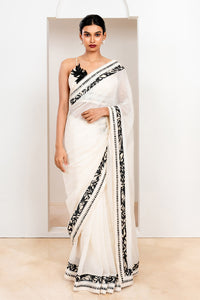 Metanoia Monochrome - Style 58 - Chanderi Saree With Printed And Embroidered Borders