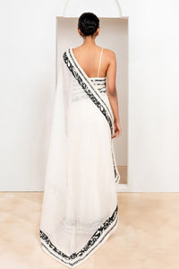 Metanoia Monochrome - Style 58 - Chanderi Saree With Printed And Embroidered Borders