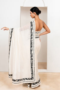 Metanoia Monochrome - Style 58 - Chanderi Saree With Printed And Embroidered Borders