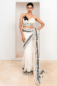 Metanoia Monochrome - Style 58 - Chanderi Saree With Printed And Embroidered Borders