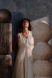 Metanoia - Style 22 - Long Sleeveless Organza Jacket With Front Tie Up