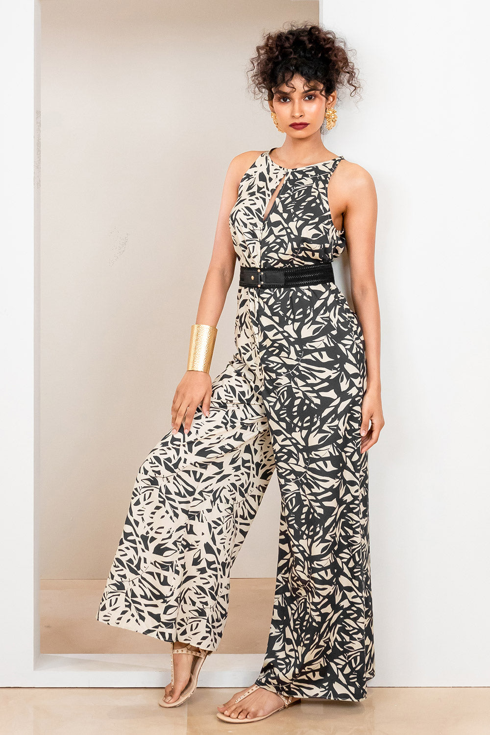 Metanoia Monochrome - Style 84 - Tropical Print Jumpsuit