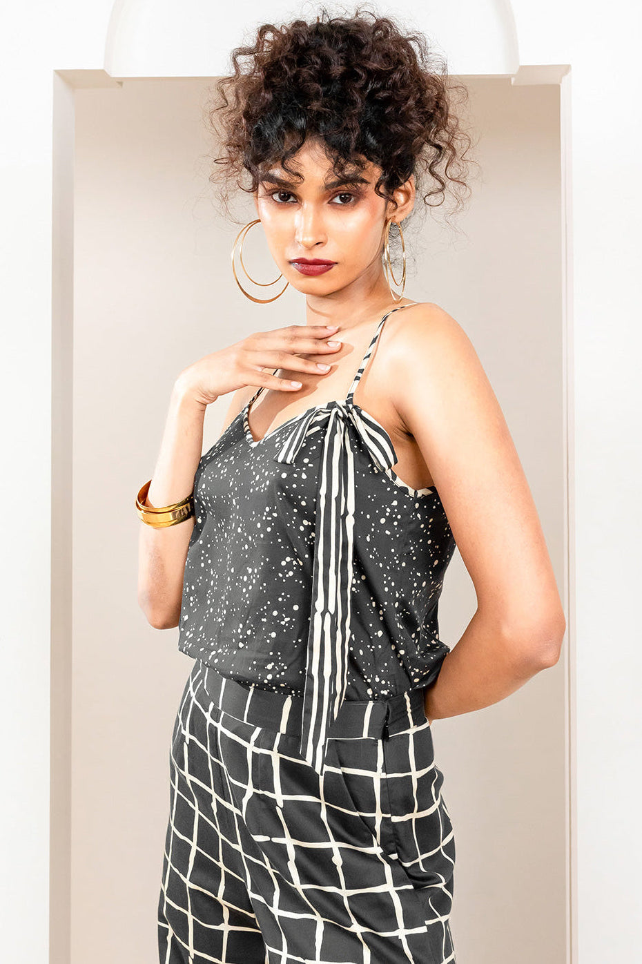 Metanoia Monochrome - Style 66 - Spotted Print Spagetti String Top