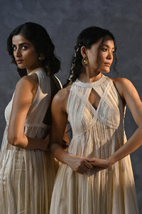 Metanoia - Style 19 - Halter Neck Anarkali With Cut Out At Neck And Fringe Detail