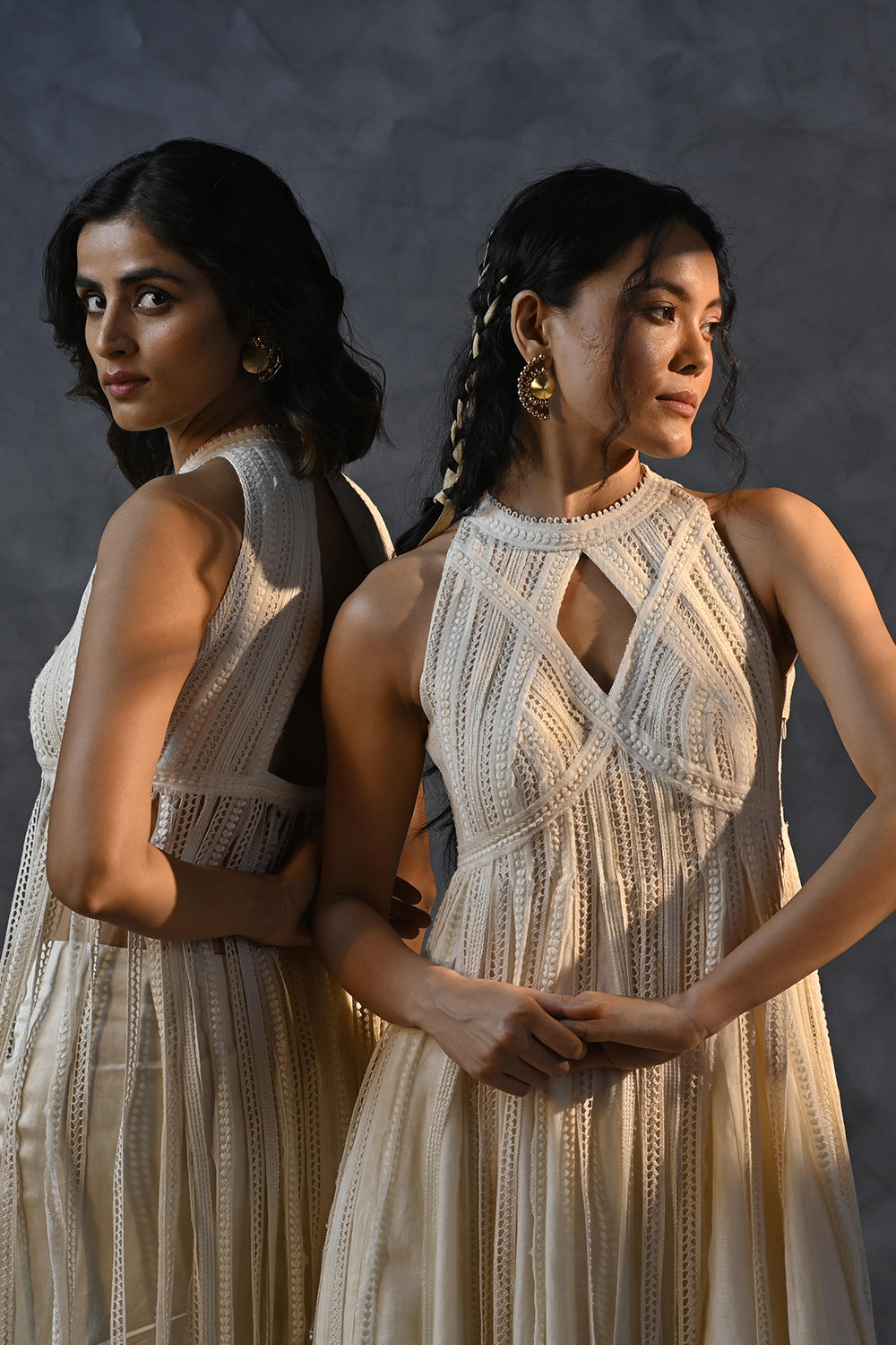 Metanoia - Style 19 - Halter Neck Anarkali With Cut Out At Neck And Fringe Detail