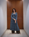 Khaabneel-Indigo Blue kurta with butti print