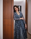 Khaabneel-Indigo Blue Kurta with Chevron print