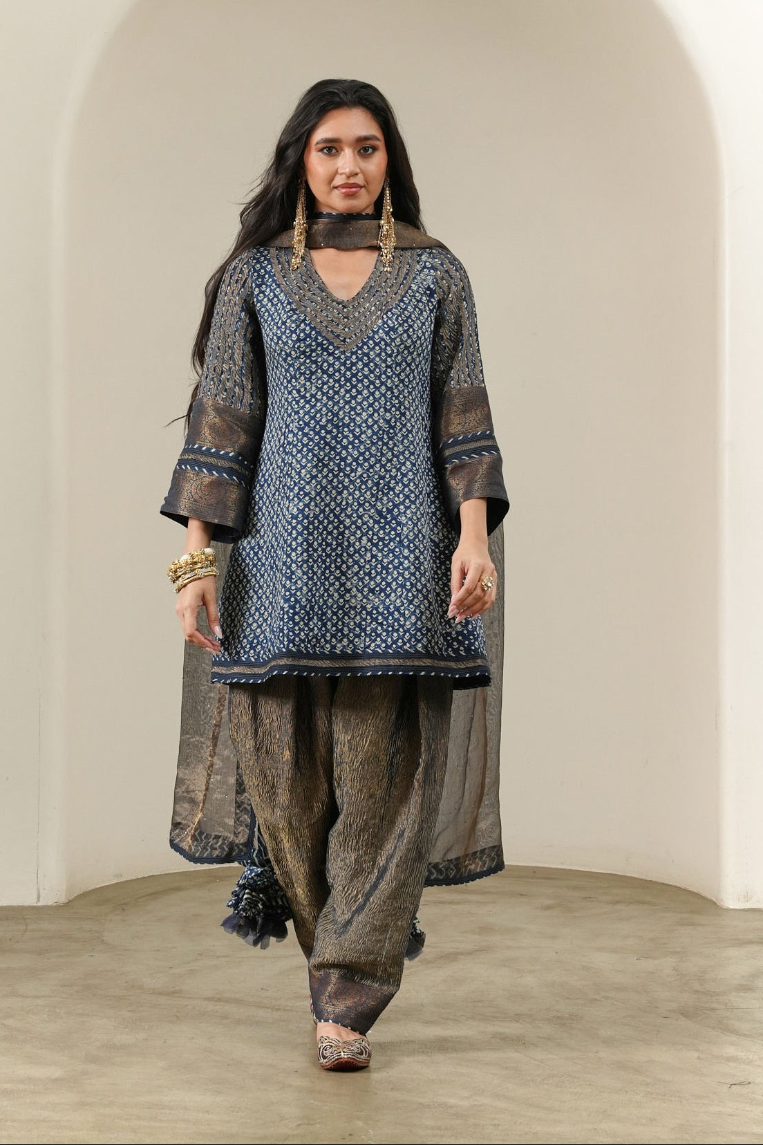 Indigo Butti Flared Kurta