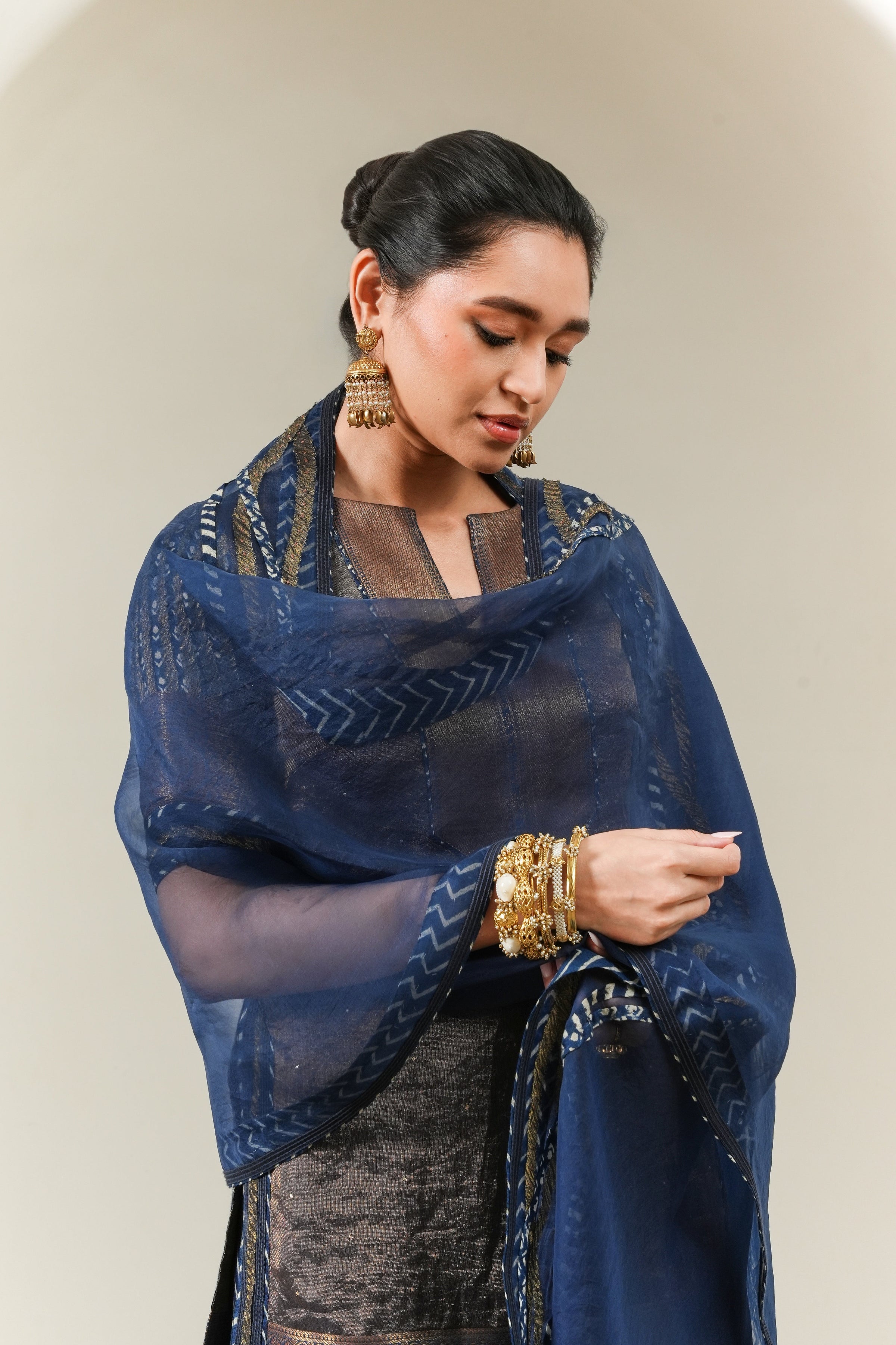Indigo Organza Dupatta