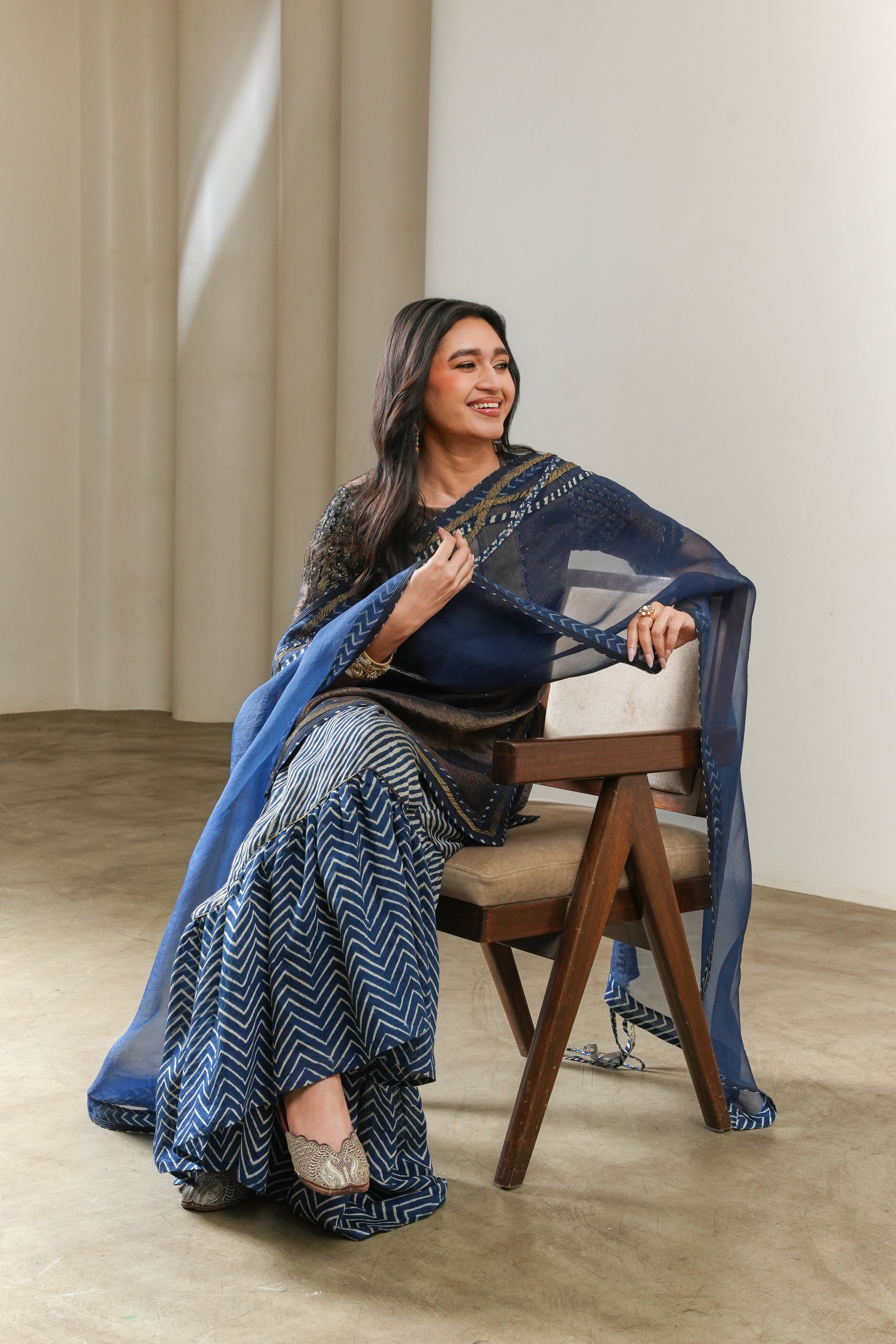 Indigo Organza Dupatta