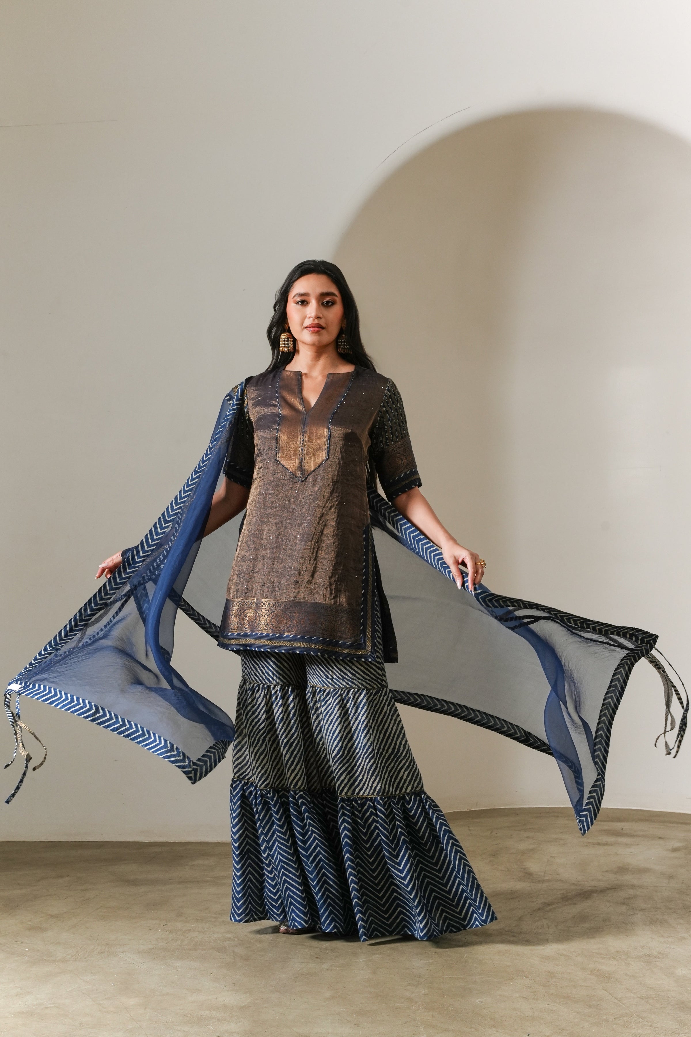Indigo Organza Dupatta