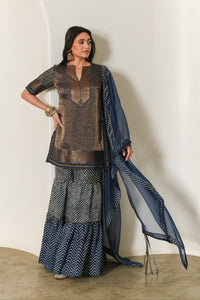 Indigo Lehriya/Chevron-print Sharara