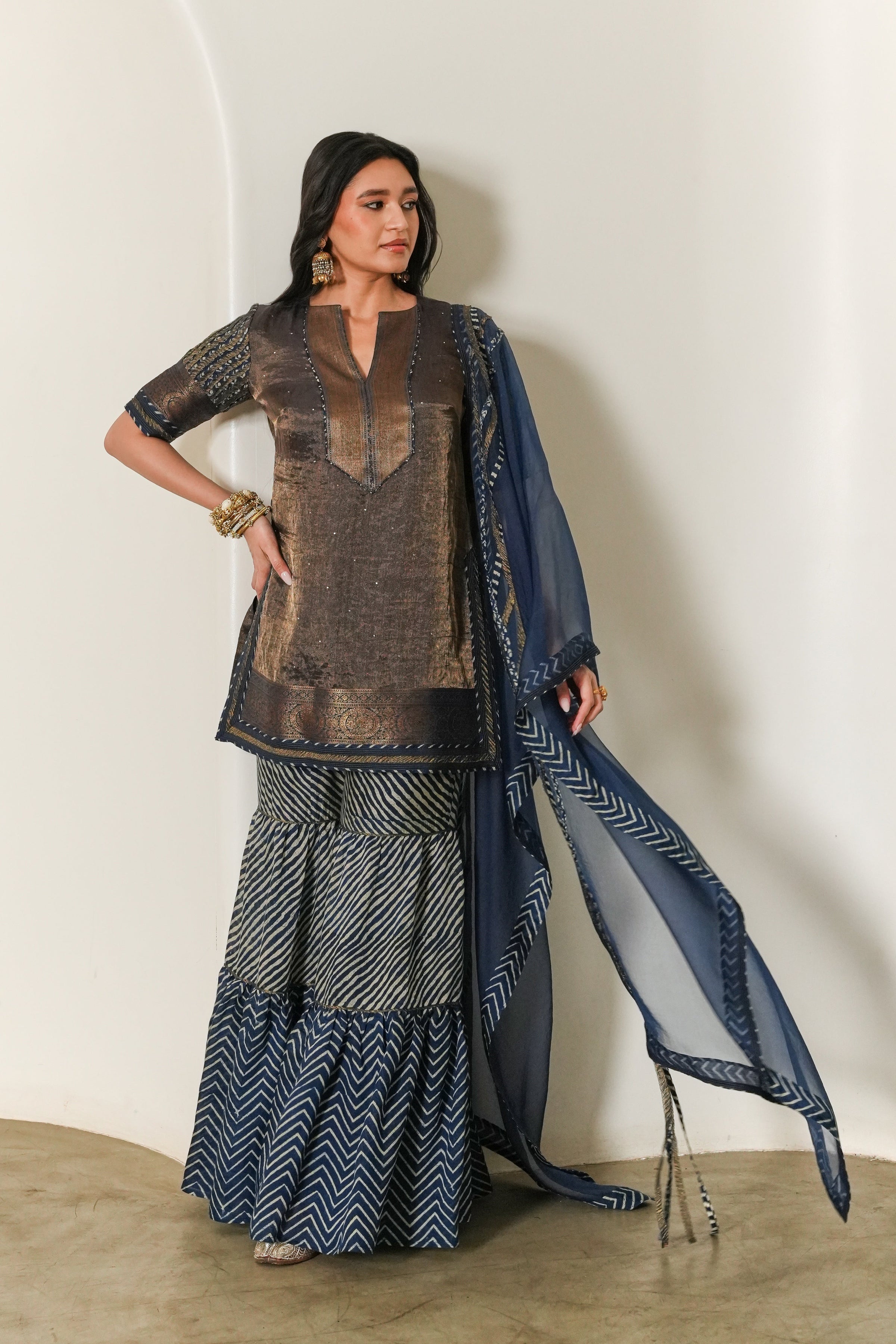 Indigo Organza Dupatta