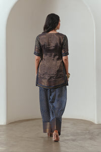 Indigo Chevron-print Farsi Salwar With Zari Border