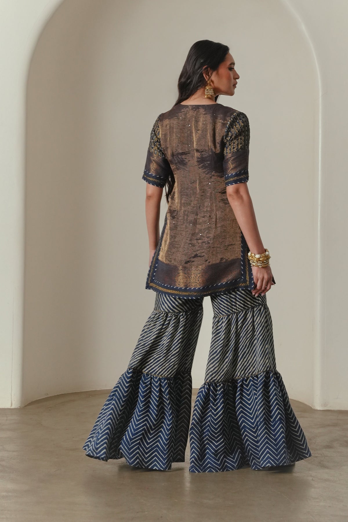 Indigo Lehriya/Chevron-print Sharara