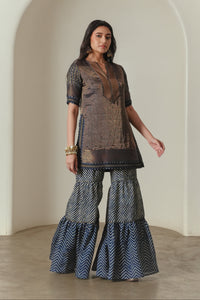 Indigo Lehriya/Chevron-print Sharara