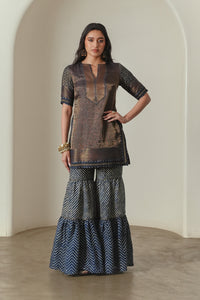 Indigo Lehriya/Chevron-print Sharara